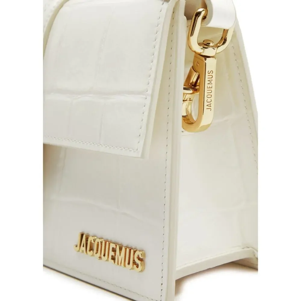 Jacquemus Embossed Leather Le Bambino Top Handle Crocodile Flap Bag White - Picture 2 of 3